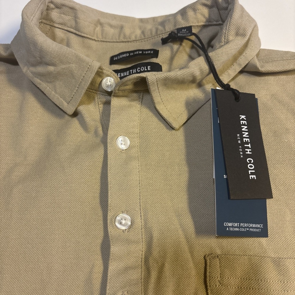 Kenneth Cole New York Beige Textured Knit Short Sleeve Polo Shirt Men's Size M